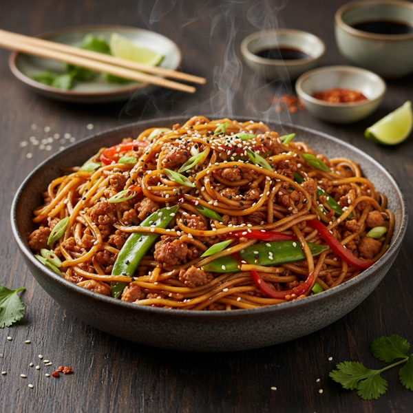 Savory Asian Ground Chicken Noodle Stir-Fry recipe