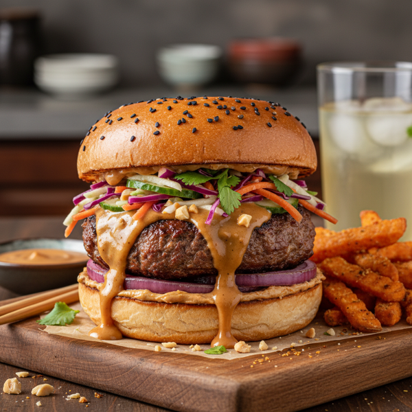 Savory Asian Peanut Beef Burgers recipe
