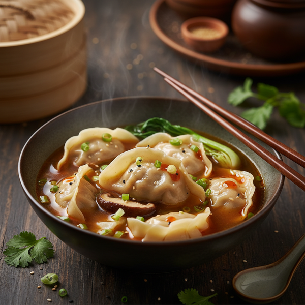 Savory Asian Pork Dumplings in Broth recipe