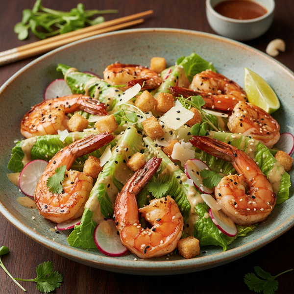 Savory Asian Shrimp Caesar Salad Delight recipe