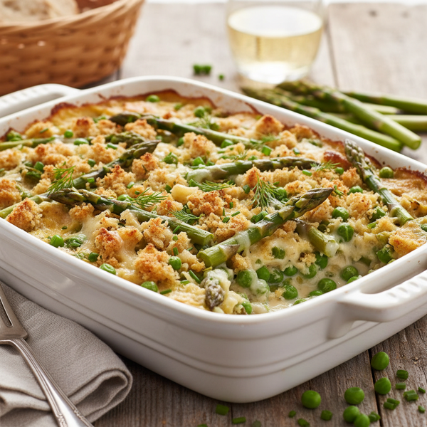Savory Asparagus and English Pea Bake recipe