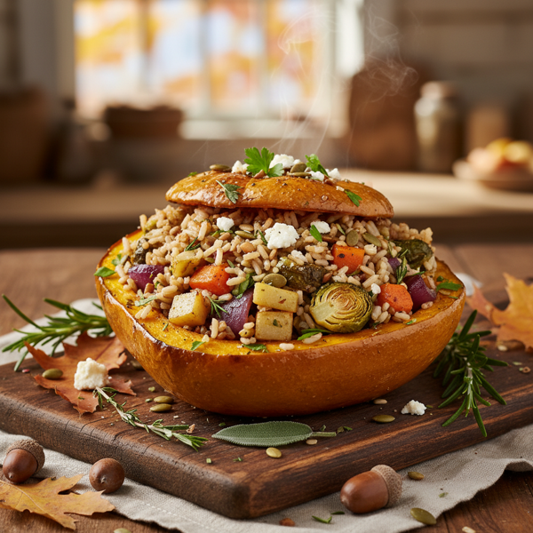 Savory Autumn Acorn Squash with Herbed Brown Rice and Veggies recipe