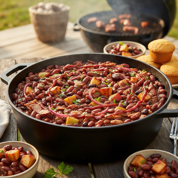 Savory BBQ Baked Beans with Sweet Apples recipe