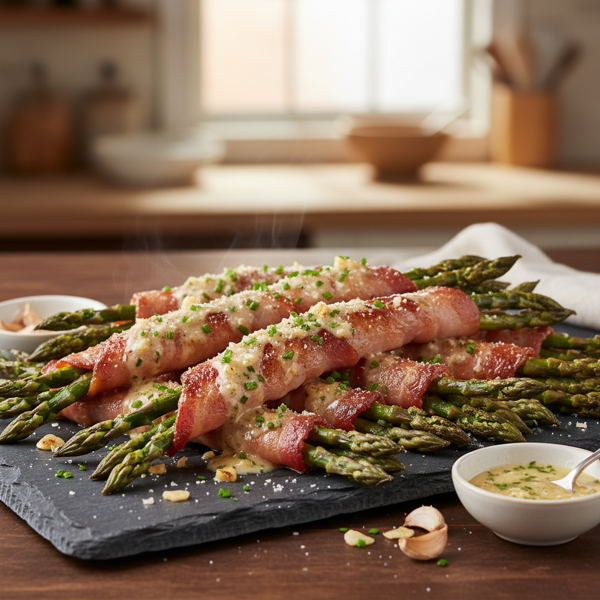 Savory Bacon-Wrapped Asparagus with Garlic Parmesan Glaze recipe
