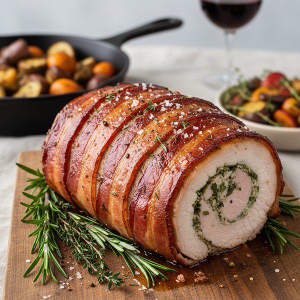 Savory Bacon-Wrapped Herb-Infused Pork Loin recipe