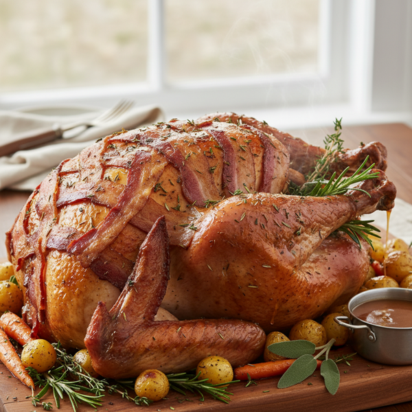 Savory Bacon-Wrapped Herb-Roasted Turkey recipe