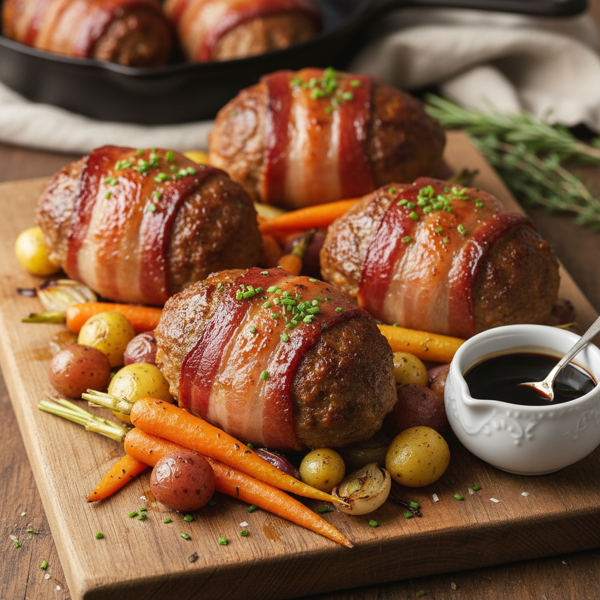 Savory Bacon-Wrapped Mini Meatloaves recipe