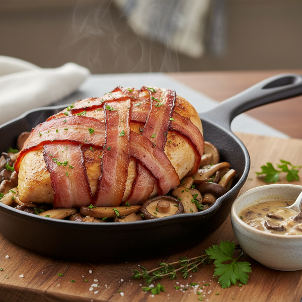 Savory Bacon-Wrapped Mushroom Chicken recipe