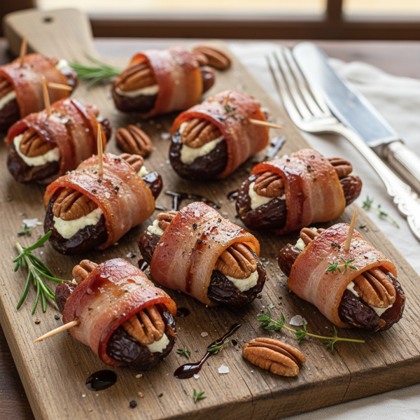 Savory Bacon-Wrapped Pecan-Stuffed Dates recipe
