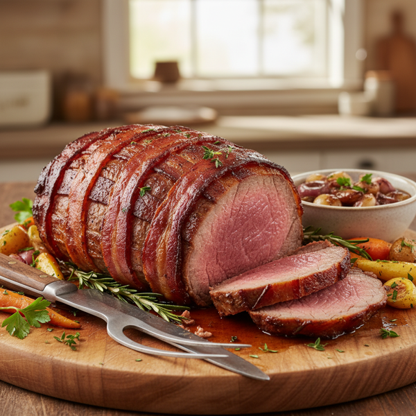 Savory Bacon-Wrapped Sirloin Roast recipe
