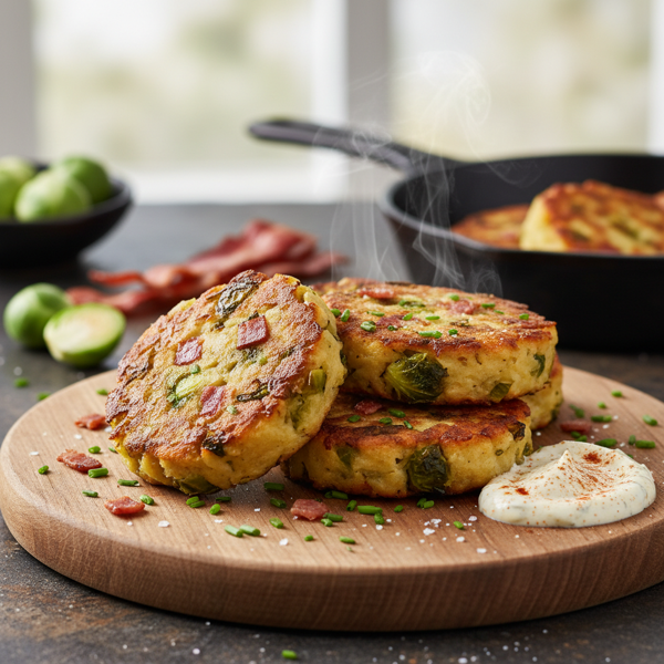 Savory Bacon Brussels Potato Cakes recipe