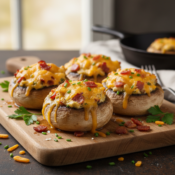Savory Bacon Cheddar Stuffed Mushrooms recipe
