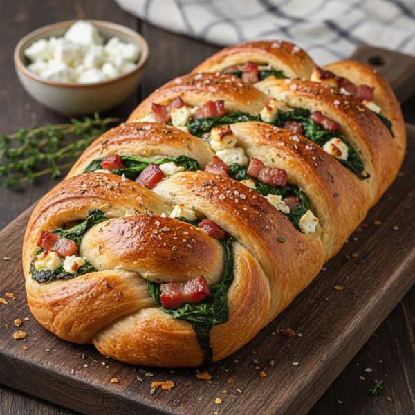 Savory Bacon, Spinach, and Feta Bread recipe
