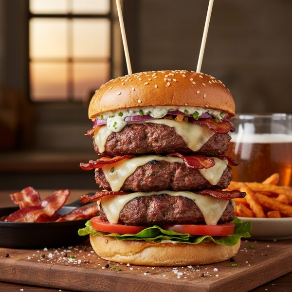 Savory Bacon & Beef-Pork Fusion Burgers recipe