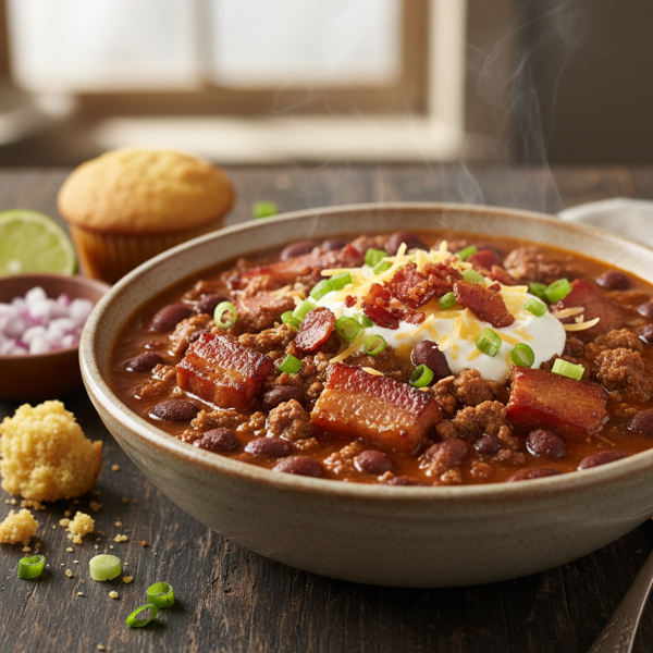 Savory Bacon & Beef Chili with Black Beans recipe