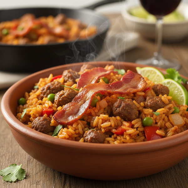 Savory Bacon & Beef Spanish Rice recipe