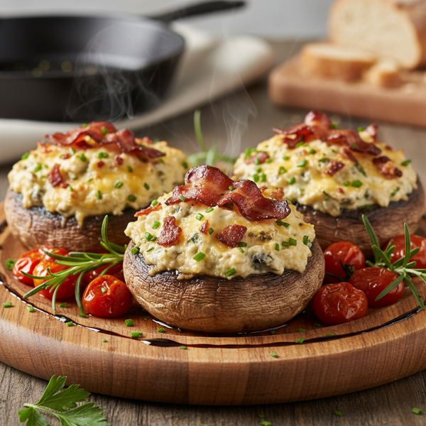 Savory Bacon & Cream Cheese Stuffed Portobello Caps recipe