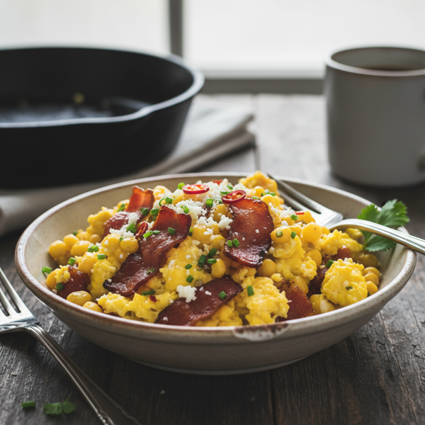 Savory Bacon & Hominy Breakfast Scramble recipe