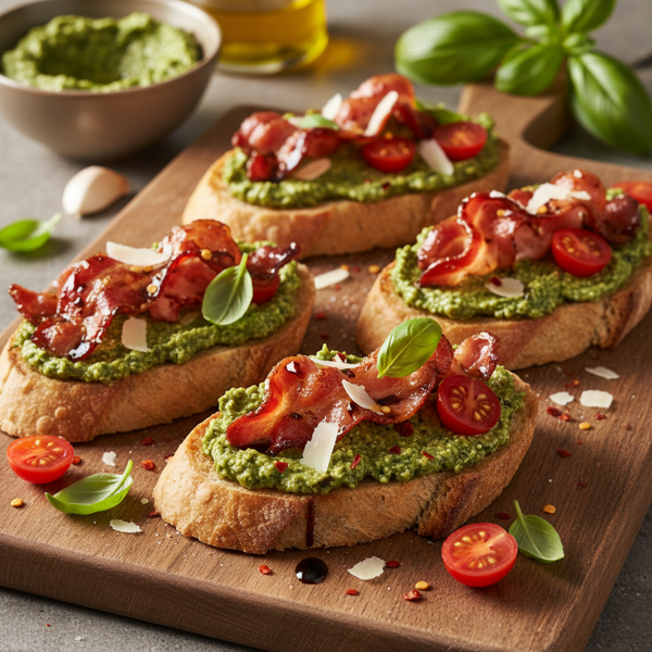 Savory Bacon & Pesto Bruschetta recipe