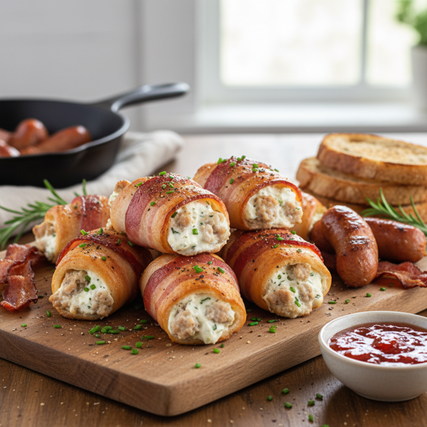 Savory Bacon & Sausage Cream Cheese Roll-Ups recipe