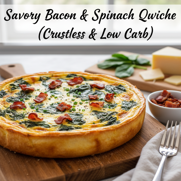 Savory Bacon & Spinach Swiss Quiche (Crustless & Low Carb) recipe