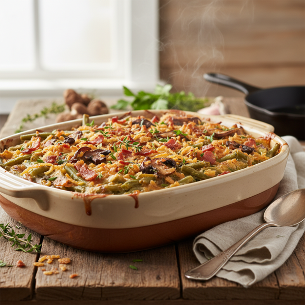 Savory Bacon & Wild Mushroom Green Bean Casserole recipe