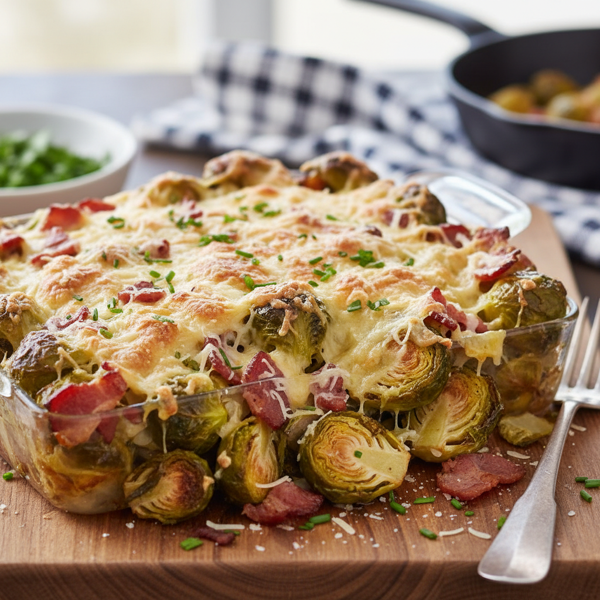 Savory Bacon and Parmesan Brussels Sprouts Bake recipe