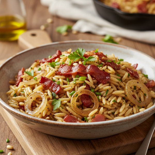 Savory Bacon and Shallot Orzo Rice Pilaf recipe
