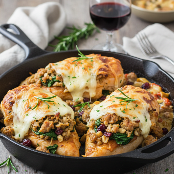 Savory Baked Chicken Breasts with Cheese and Stuffing recipe