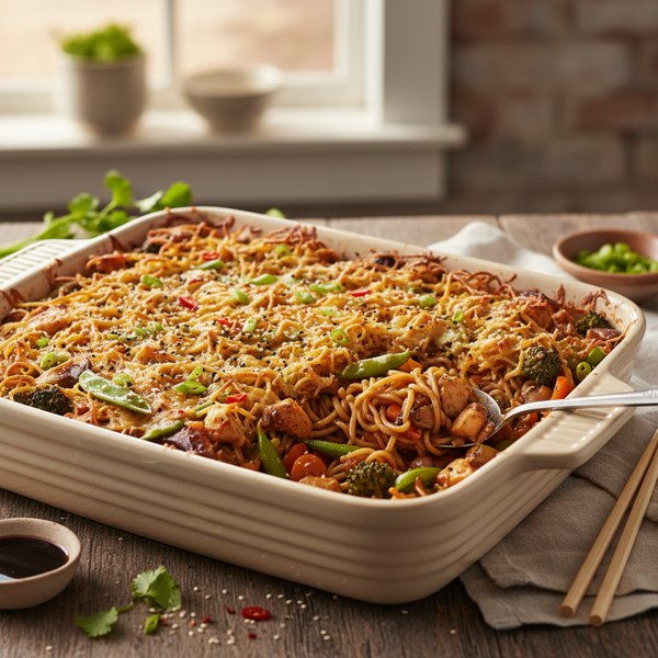 Savory Baked Chicken Chow Mein Casserole recipe