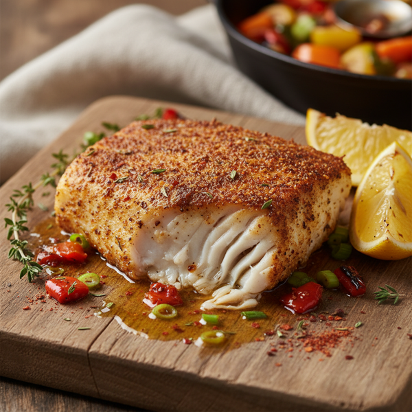 Savory Baked Chilean Sea Bass with Cajun Twist recipe