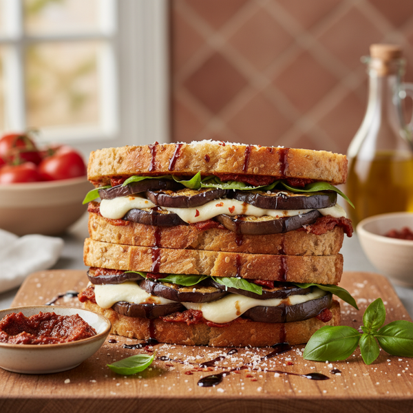 Savory Baked Eggplant Mozzarella Sandwich recipe