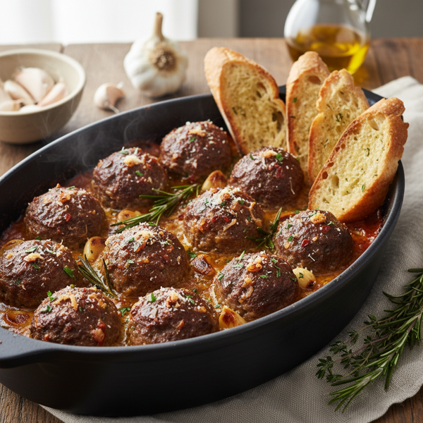 Savory Baked Garlic Meatballs recipe