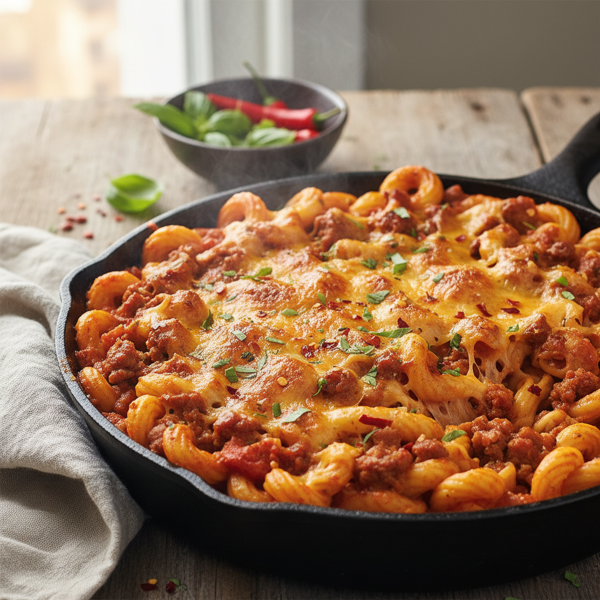 Savory Baked Pasta with Spicy Sausage and Smoky Gouda recipe