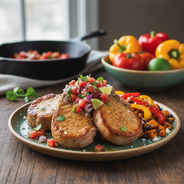 Savory Baked Pork Chops with Salsa and Peppers recipe