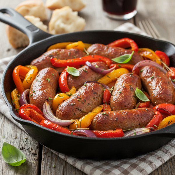 Savory Baked Sausage with Colorful Peppers and Onions recipe