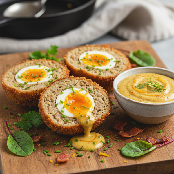 Savory Baked Scotch Eggs with Zesty Mustard Sauce recipe