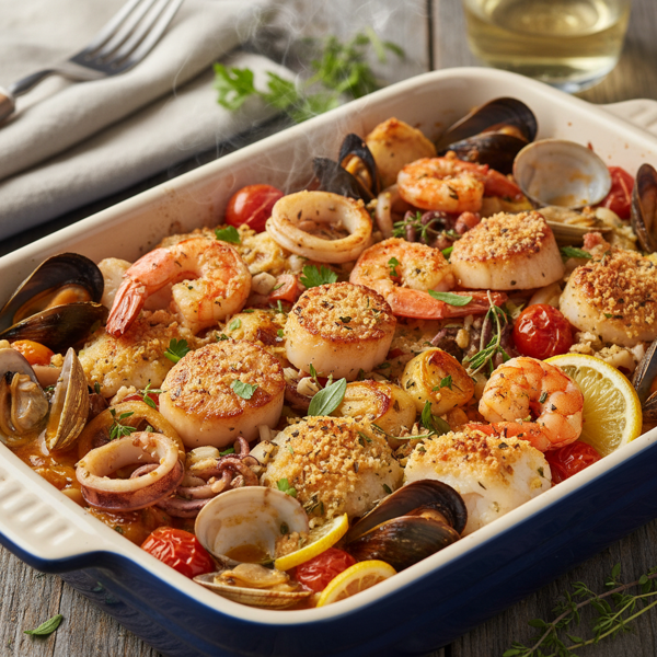 Savory Baked Seafood Medley recipe