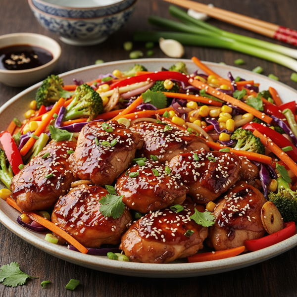 Savory Baked Teriyaki Chicken and Rainbow Veggie Stir-Fry recipe