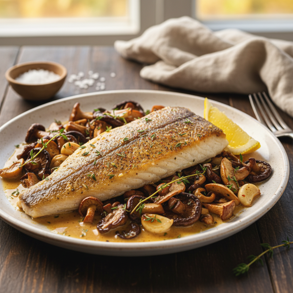 Savory Baked Walleye with Mushroom Medley recipe