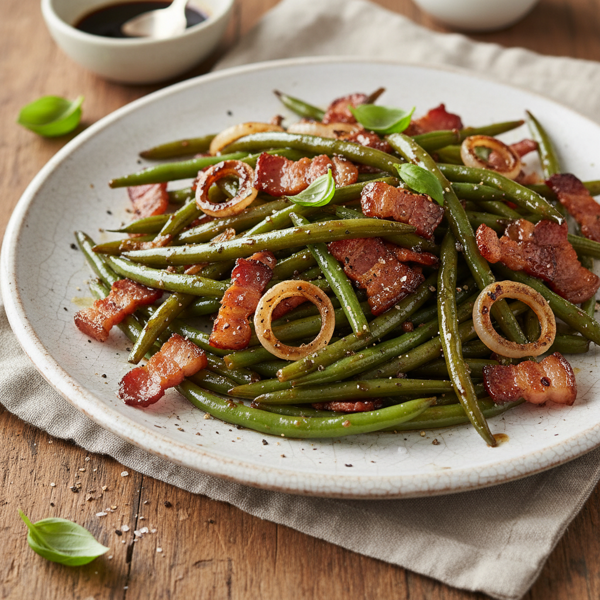 Savory Balsamic Green Beans with Crispy Pancetta and Shallots recipe