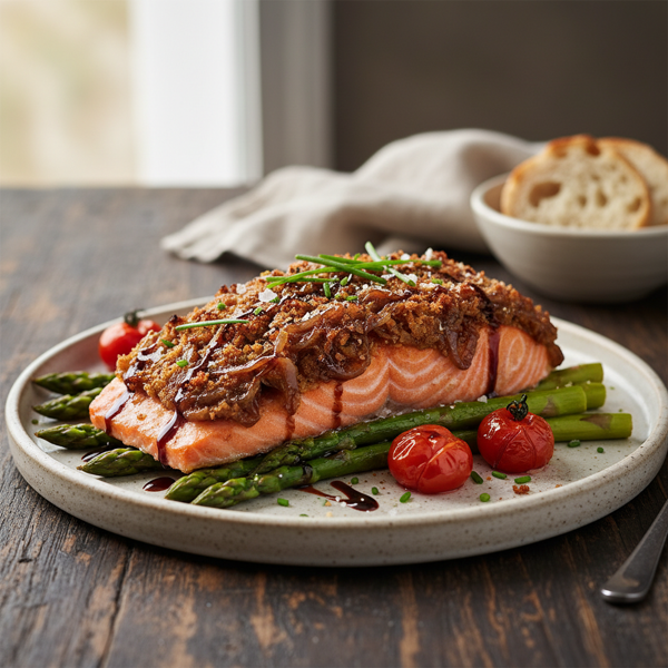Savory Balsamic Onion Crusted Salmon recipe