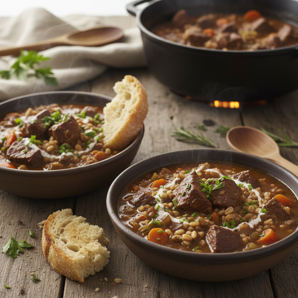 Savory Barley Beef Stew for Two recipe