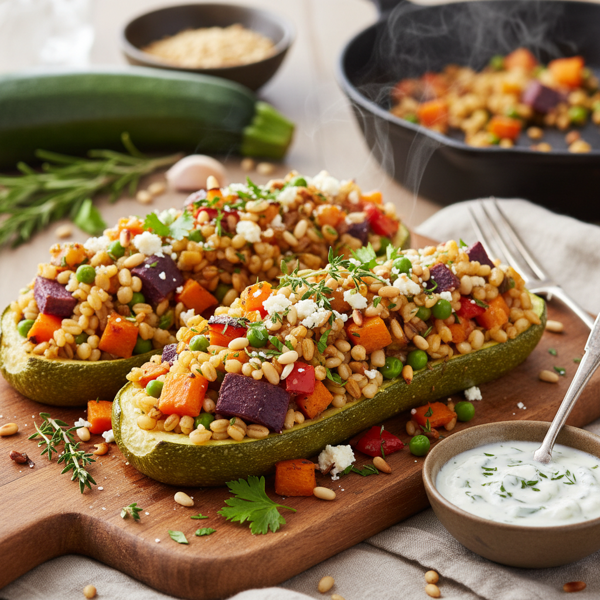 Savory Barley and Veggie Stuffed Zucchini recipe