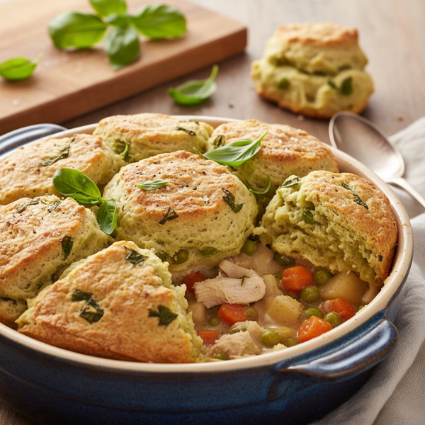Savory Basil Biscuit Chicken Pot Pie recipe