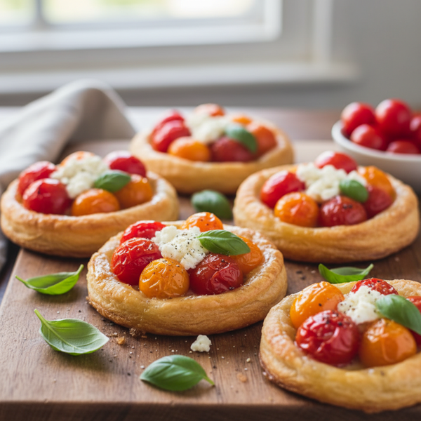 Savory Basil Cherry Tomato Mini Tarte Tatins recipe