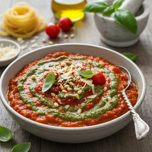 Savory Basil Pesto Tomato Sauce recipe
