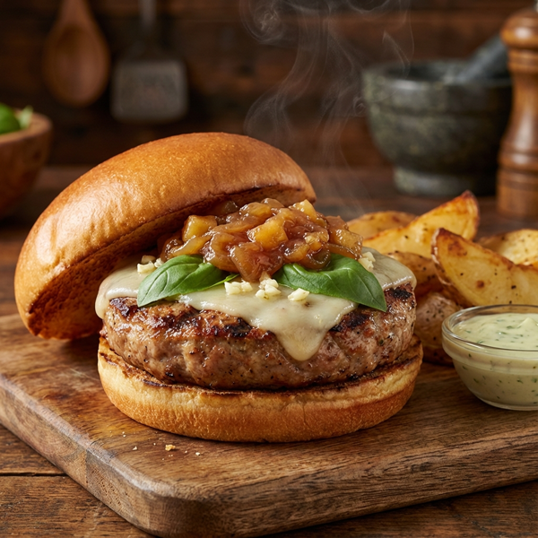 Savory Basil & Garlic Pork Burgers with a Twist recipe