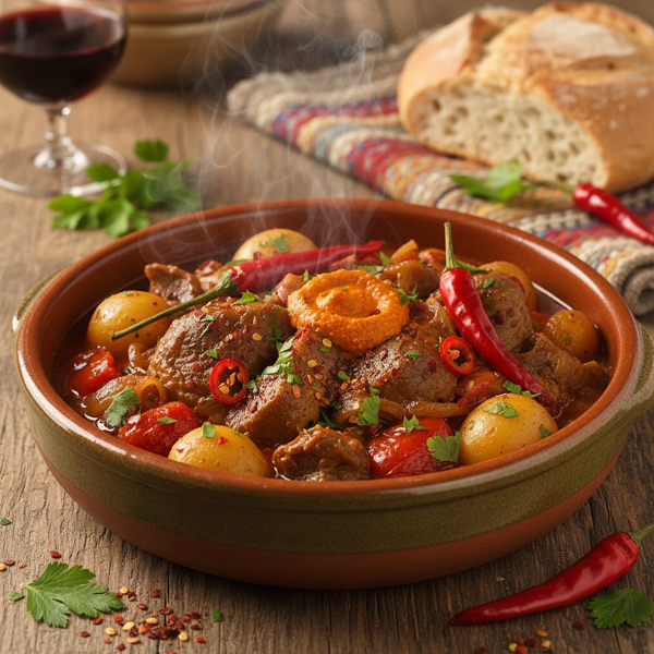 Savory Basque Lamb Stew with Spicy Flair recipe