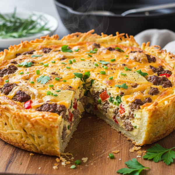 Savory Beef Hash Brown Quiche recipe